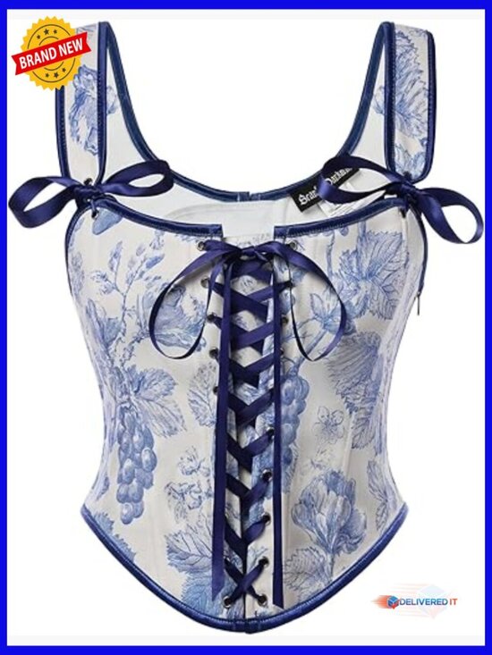 Tops - Renaissance Floral Lace-Up Overbust Corset Bodice Top